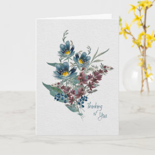 Tarjeta Anémona Azul Alegre Pensando en Ti Aquarela