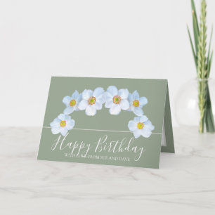 Tarjeta Anémona Blanca Botánica Elegante Feliz Cumpleaños