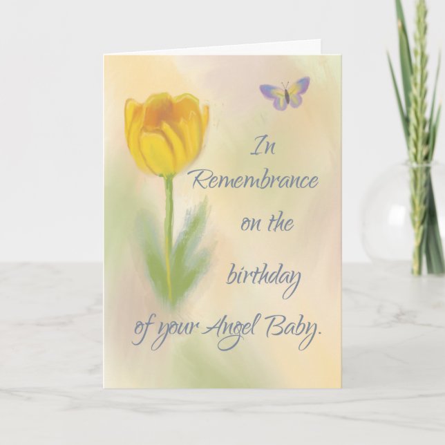 Tarjeta Ángel Baby Birthday Rememburgo Watercolor Flower (Anverso)