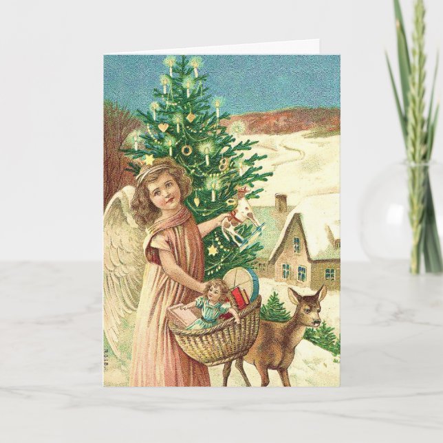 Tarjeta Angel bringing Christmas gifts and presents (Anverso)