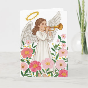 Tarjeta Ángel celestial con trompeta dorada Descripción: