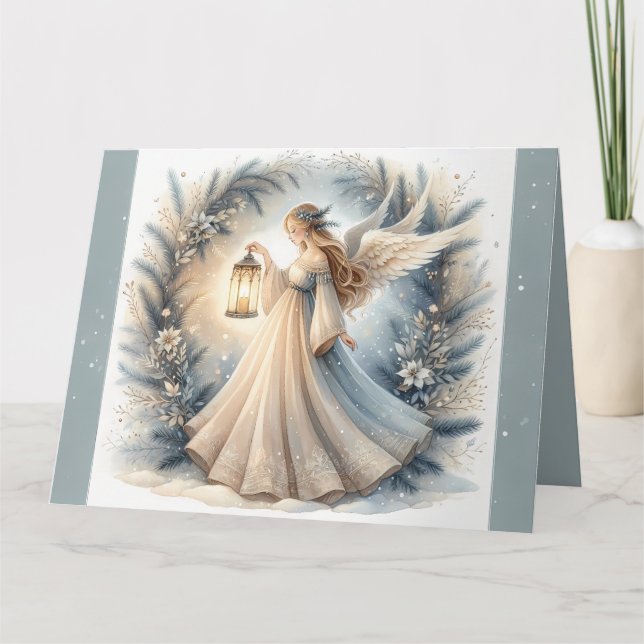 Tarjeta Ángel Celestial de Invierno Farol de Paz (Anverso)