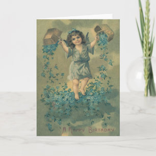 Tarjeta Angel Cherub Basket Forget-Me-Not