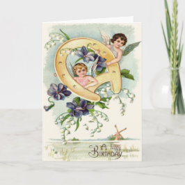 Tarjeta Angel Cherub Horseshoe Forget-Me-Not