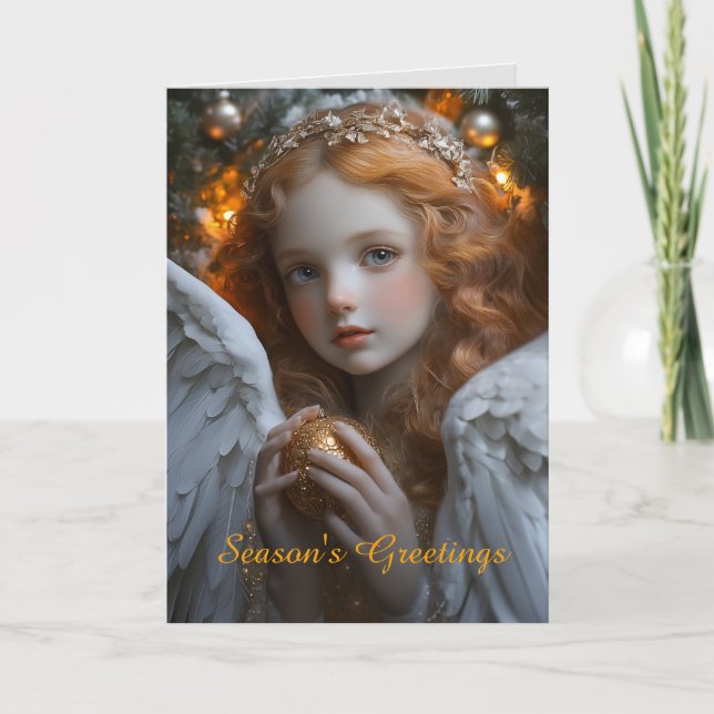 Tarjeta Ángel con adorno navideño (Anverso)