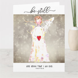 Tarjeta Ángel con el corazón rojo "Estar quieto y saber"