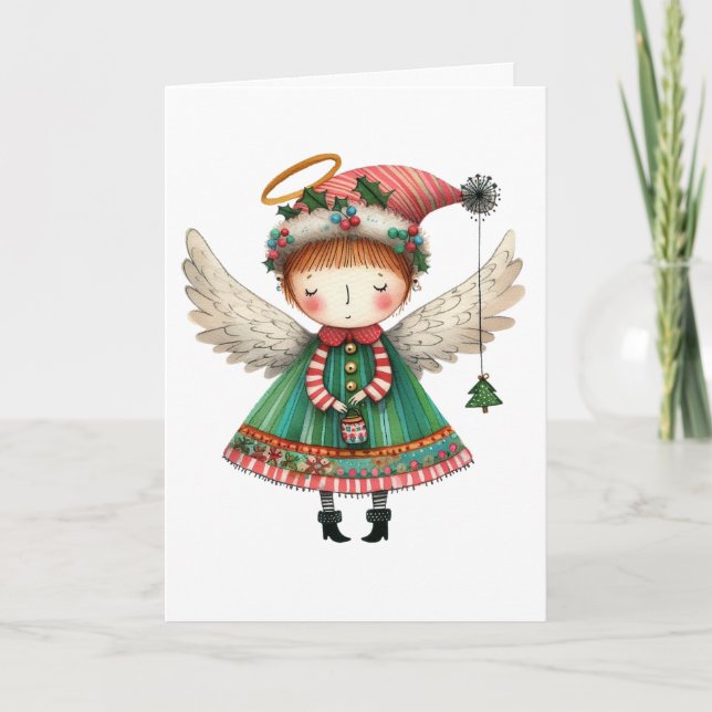 Tarjeta Ángel Cute de Estilo de Arte Popular (Anverso)