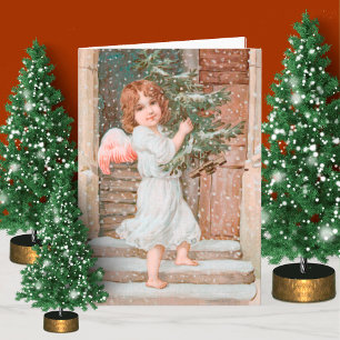 Tarjeta Ángel de invierno con árbol de Navidad