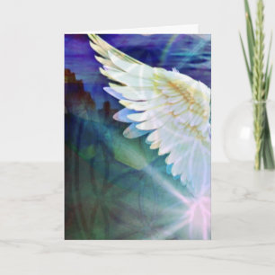 Tarjeta Ángel de la Guarda Ala Índigo - Saludo en Blanco