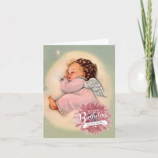 Tarjeta Ángel de la niña del feliz cumpleaños religioso (Anverso)