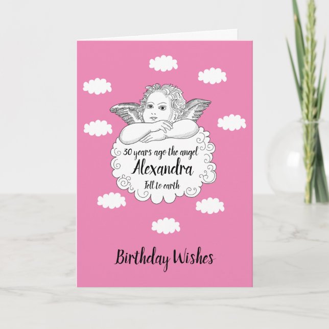 Tarjeta Ángel de la Nube Cristiana Feliz 30 cumpleaños Ros (Anverso)