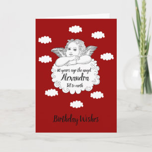 Tarjeta Ángel de la Nube Cristiana Feliz Cumpleaños 80 Roj