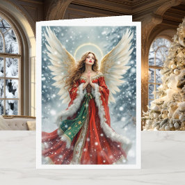 Tarjeta Ángel de Navidad Buenas Nuevas y Gran Alegría Feli