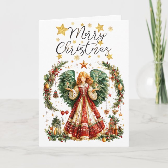 Tarjeta Ángel de Navidad con velas encendidas Navidad (Anverso)