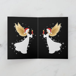 Tarjeta Ángel de Navidad elegante con alas doradas y Santa