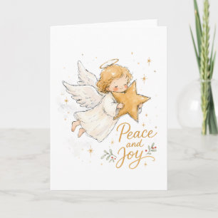 Tarjeta Ángel de Navidad en acuarela con estrella