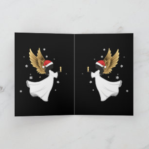Tarjeta Ángel de Navidad negro elegante con alas doradas