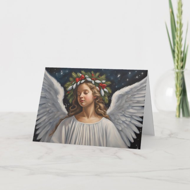 Tarjeta Ángel de Navidades con bella guirnalda (Anverso)