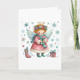 Tarjeta Ángel de Navidades singulares rosados y azules