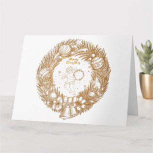 Tarjeta Ángel dorado de Navidad - Corona - Feliz Navidad