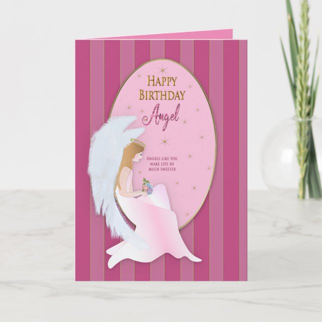 Tarjeta Ángel dulce de cumpleaños sentado dentro del marco (Anverso)