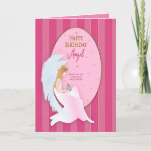Tarjeta Ángel dulce de cumpleaños sentado dentro del marco