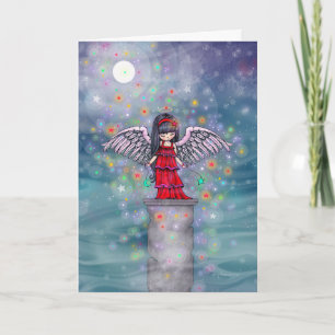 Tarjeta Ángel en Arte de Vacaciones de Navidad de Carmesí