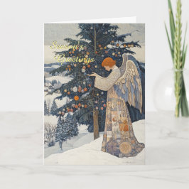 Tarjeta Angel en un paisaje de nieve Navidades