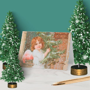 Tarjeta Ángel Encantador con Árbol de Navidad