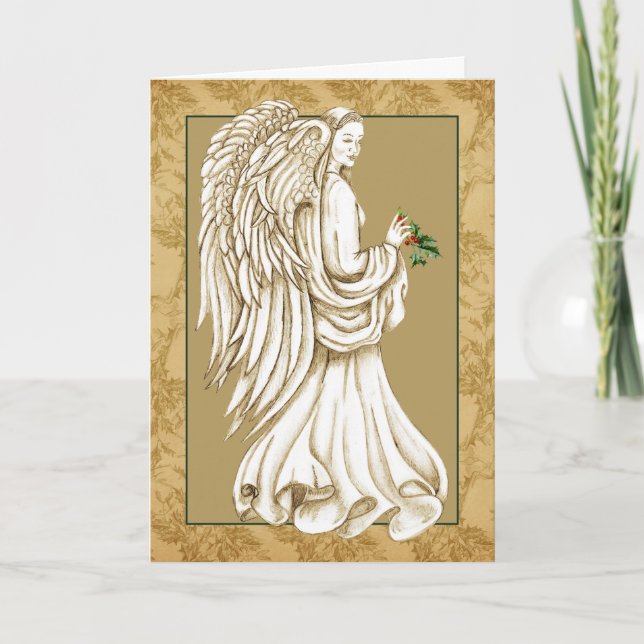 Tarjeta Ángel Navidades de oro religioso elegante (Anverso)