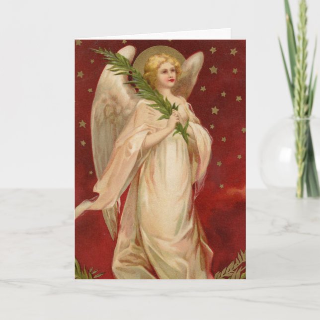 Tarjeta Ángel Navidades victorianos de oro rojo (Anverso)