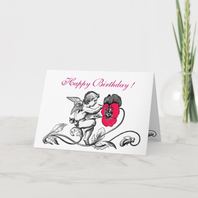 TARJETA ANGEL PINTANDO UN CUMPLEAÑOS DE FLORES DE ROSA (Anverso)