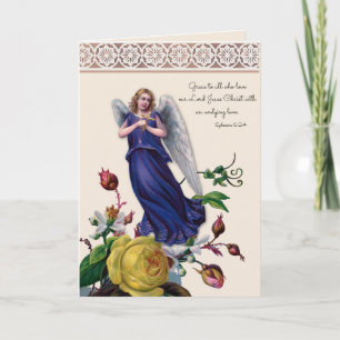 Tarjeta Ángel religioso con Crucifijo Jesús Floral