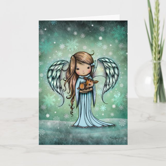 Tarjeta Angel sostiene a Navidades de Fawn (Anverso)