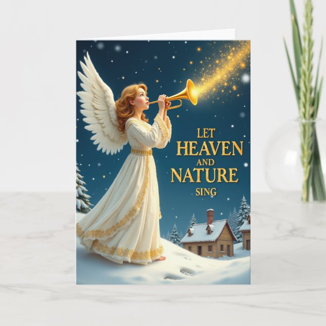 Tarjeta Angel Trumpet Christmas Card Let Heaven and Nature (Anverso)