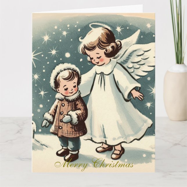 Tarjeta Ángel y Niño de Navidad Vintage (Anverso)
