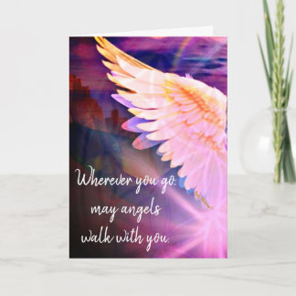 Tarjeta Ángeles Caminan Contigo Ángel Guardián Ala Rosa