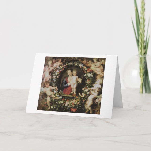 Tarjeta Ángeles Madonna y Bello Artes de Rubens del niño (Anverso)