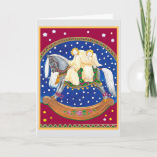 Tarjeta Ángeles sobre los Navidades de los caballos mecedo