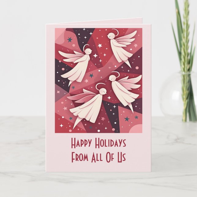 Tarjeta Angelic Figures Mid-Century Modern Kitschmas (Anverso)