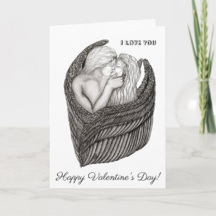 Tarjeta Angels Kissing , diseño en blanco y negro