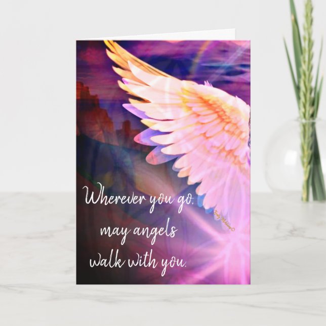 Tarjeta Angels Walk With You Guardian Angel Pink Wing (Anverso)
