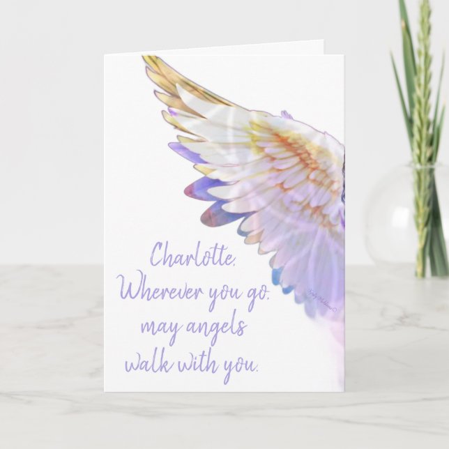 Tarjeta Angels With You Angel Name Lavender Gold Wing (Anverso)