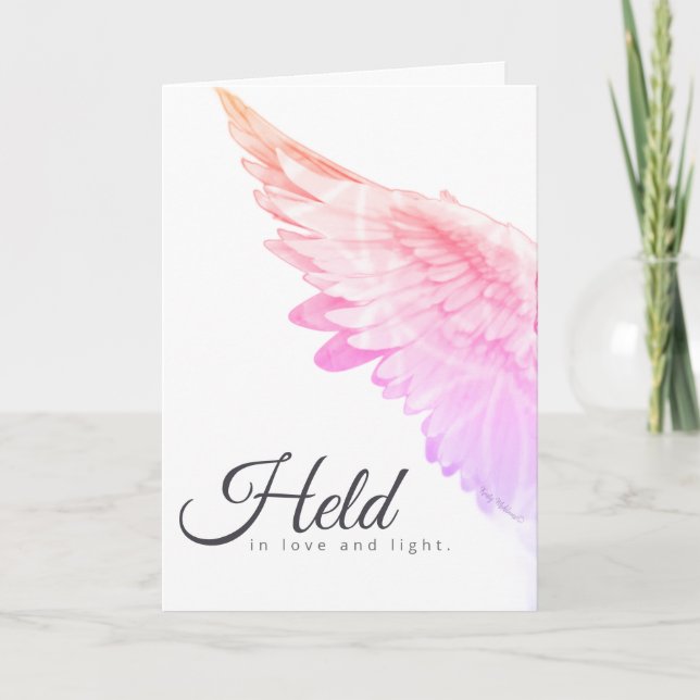 Tarjeta Angels With You Pink Angel Wing – Held Love Light (Anverso)