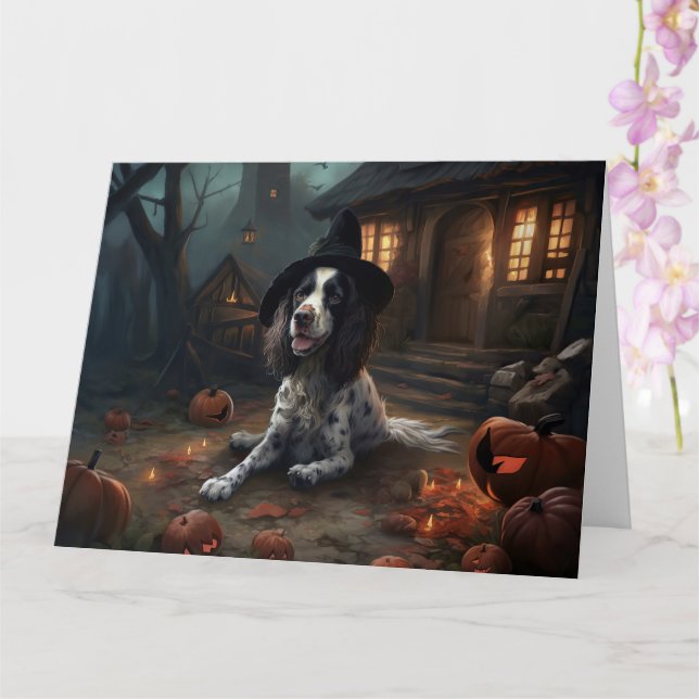 Tarjeta Anglo Springer Spaniel calabazas Halloween Scary (Orquídea)