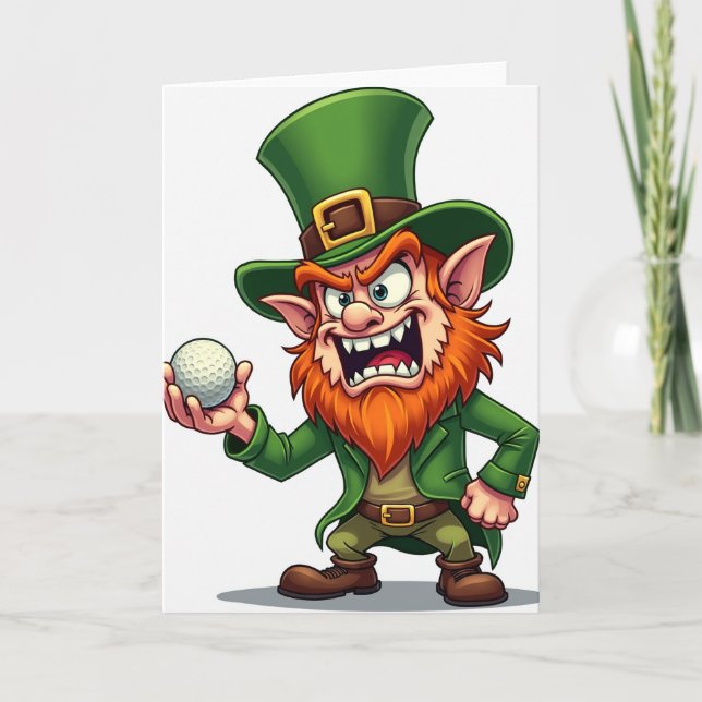 Tarjeta Angry Leprechaun Golf Joke Card (Anverso)