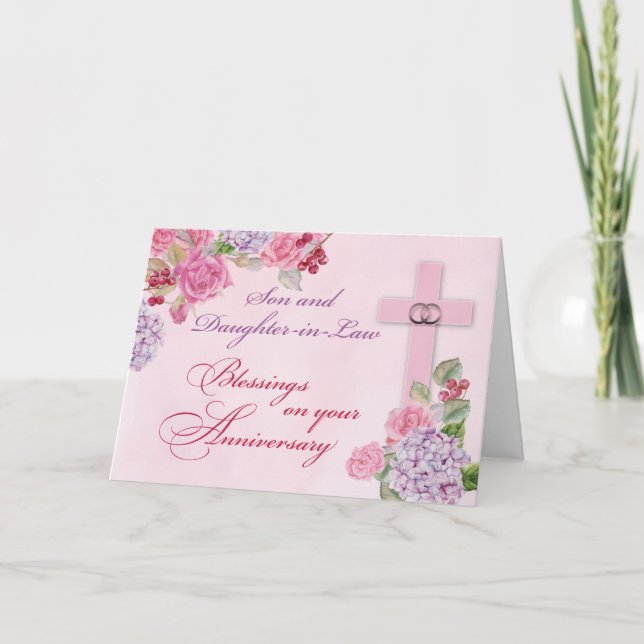 Tarjeta Anillo de aniversario religioso de hijo e hija en  (Anverso)