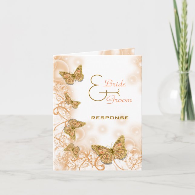 Tarjeta Anillo de compromiso de boda de oro coral aniversa (Anverso)