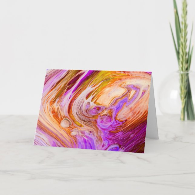Tarjeta Anillo de Naranja rosado Flor Acrílico Fluido Art (Anverso)