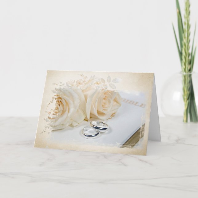 Tarjeta Anillos bodas sobre la Biblia (Anverso)